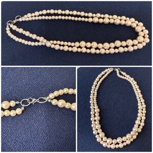Elegant Beige Pearl 2-strand Necklace